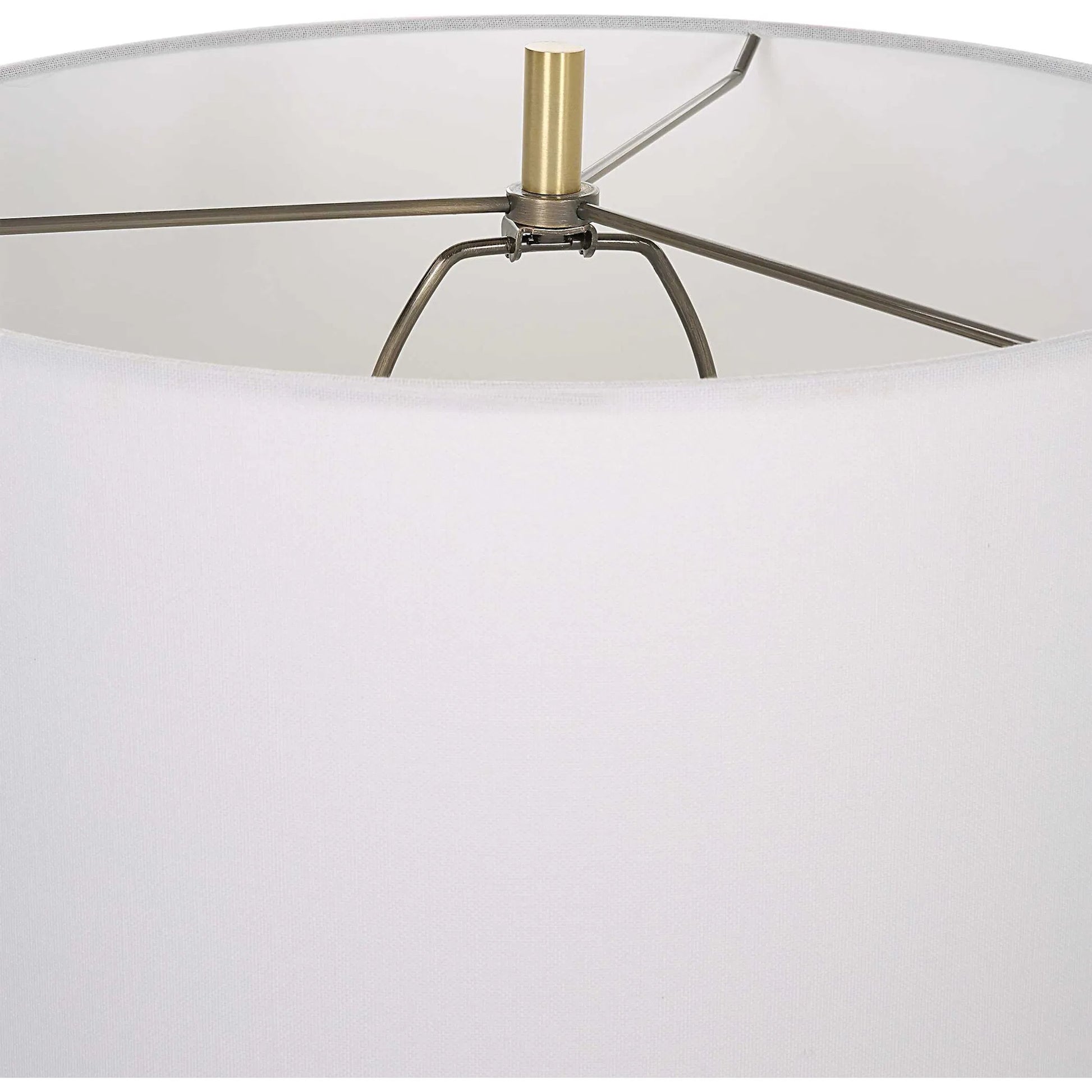 Ruse Table Lamp by Uttermost in whitewash, brushed brass. Made from resin, iron, fabric in a modern style.