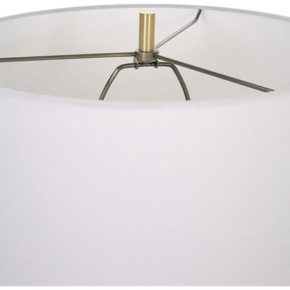 Ruse Table Lamp by Uttermost in whitewash, brushed brass. Made from resin, iron, fabric in a modern style.