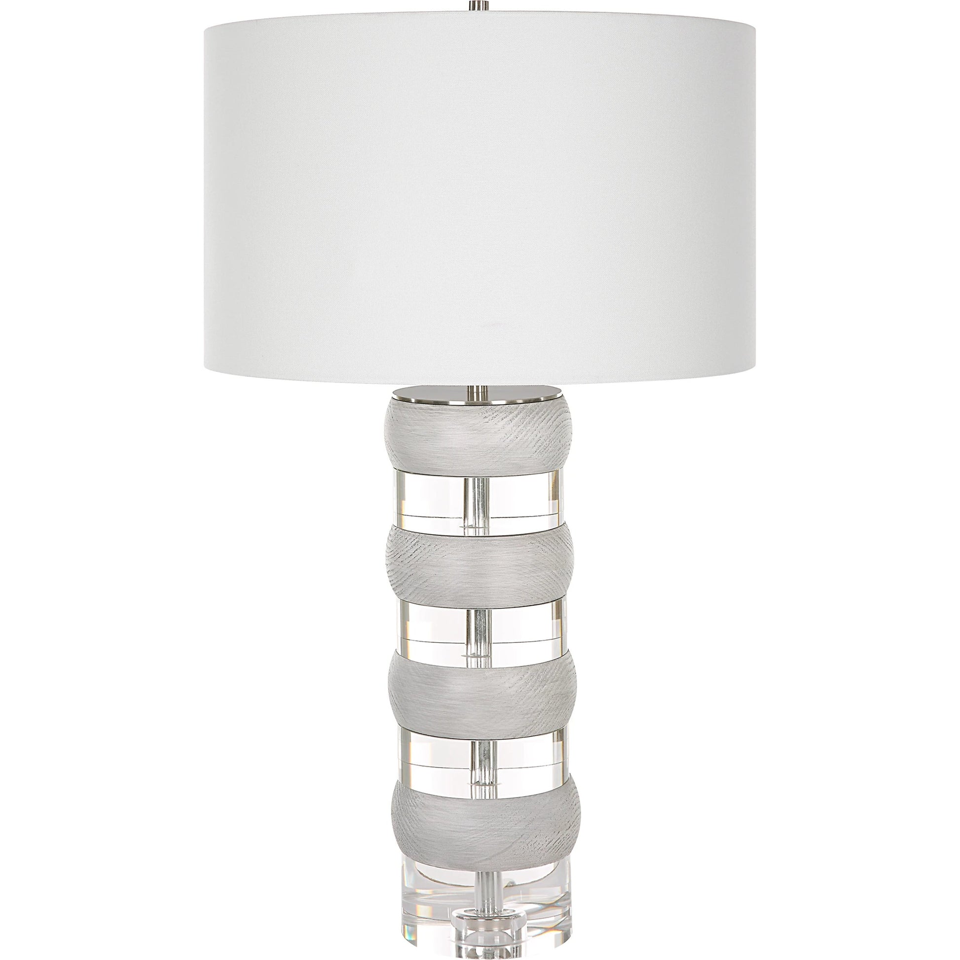 Band Together Table Lamp by Uttermost in bleach wood, nickel. Made from crystal, wood, iron, fabric in a modern style.