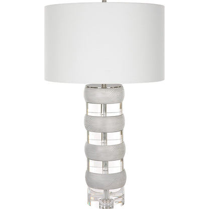 Band Together Table Lamp by Uttermost in bleach wood, nickel. Made from crystal, wood, iron, fabric in a modern style.