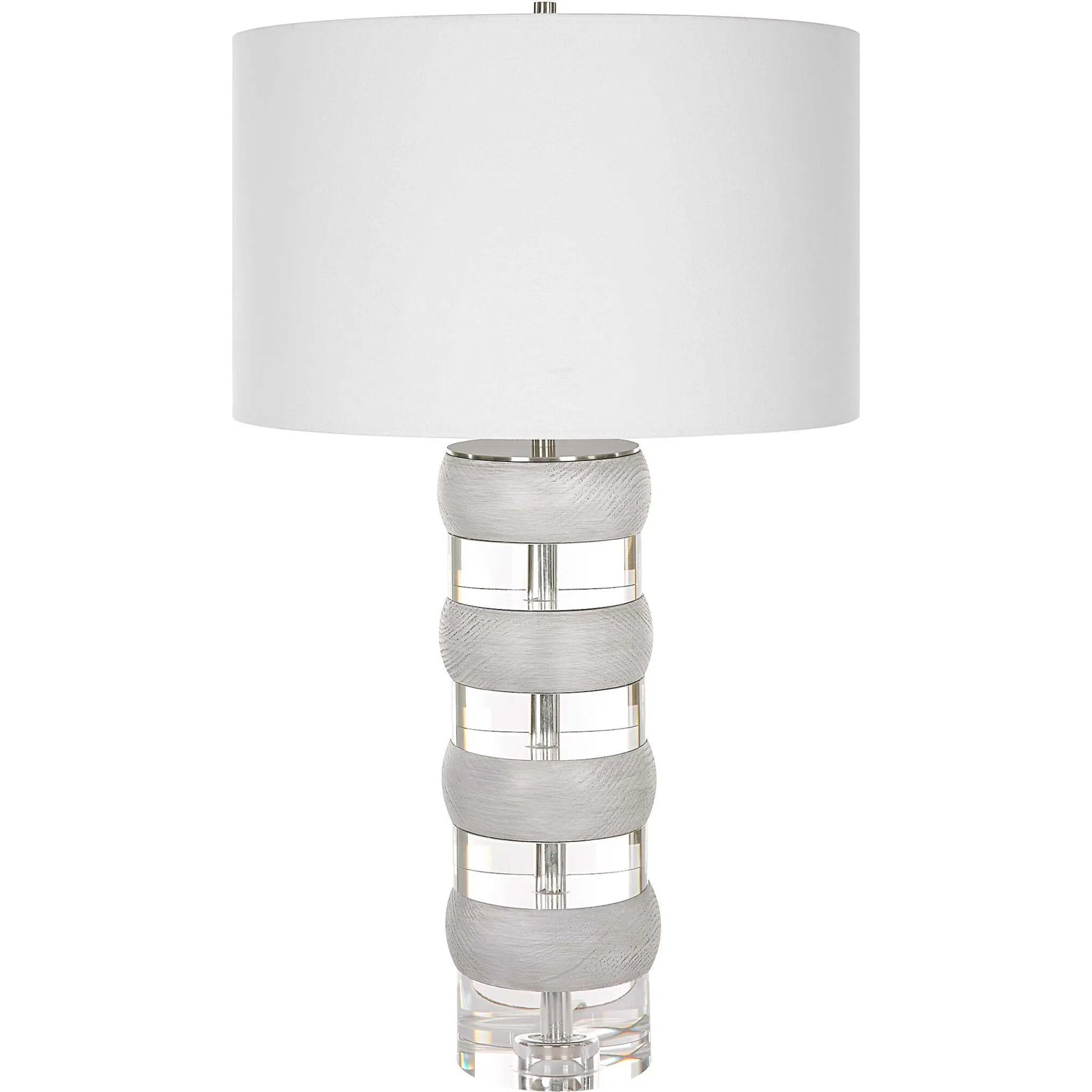 Band Together Table Lamp by Uttermost in bleach wood, nickel. Made from crystal, wood, iron, fabric in a modern style.