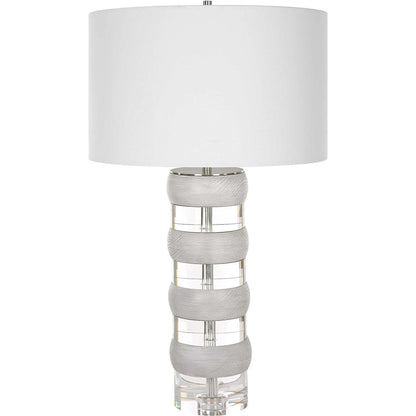 Band Together Table Lamp by Uttermost in bleach wood, nickel. Made from crystal, wood, iron, fabric in a modern style.