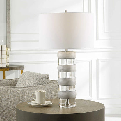 Band Together Table Lamp by Uttermost in bleach wood, nickel. Made from crystal, wood, iron, fabric in a modern style.