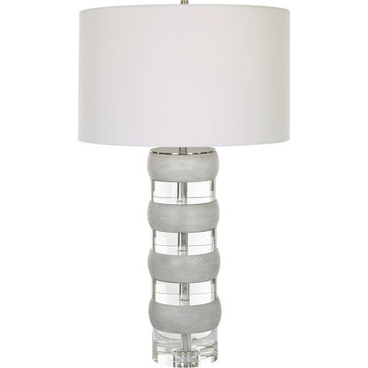 Band Together Table Lamp by Uttermost in bleach wood, nickel. Made from crystal, wood, iron, fabric in a modern style.