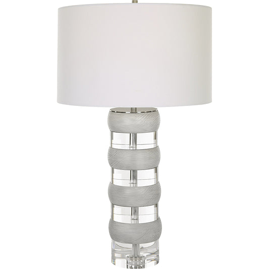 Band Together Table Lamp by Uttermost in bleach wood, nickel. Made from crystal, wood, iron, fabric in a modern style.