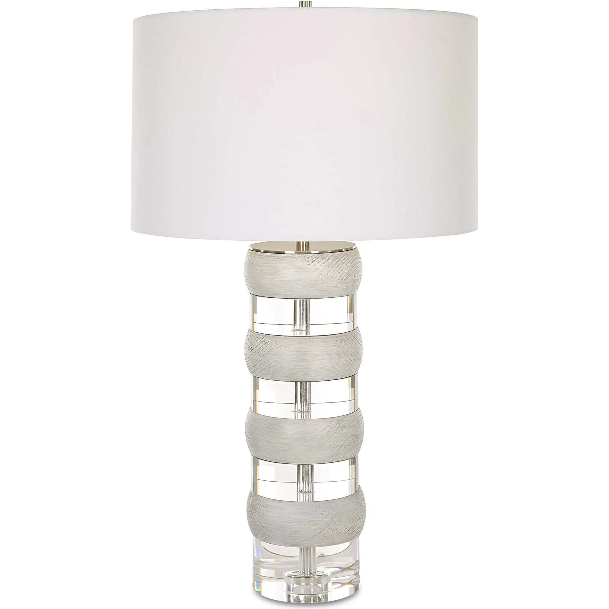 Band Together Table Lamp by Uttermost in bleach wood, nickel. Made from crystal, wood, iron, fabric in a modern style.