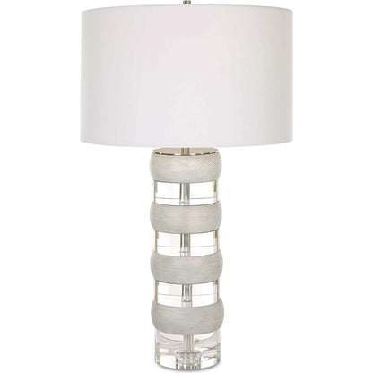 Band Together Table Lamp by Uttermost in bleach wood, nickel. Made from crystal, wood, iron, fabric in a modern style.