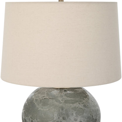 Lunia Table Lamp by Uttermost in smoky gray. Made from iron, glass, linen in a modern style.