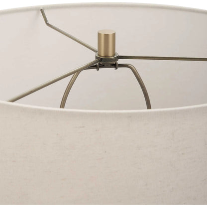 Lunia Table Lamp by Uttermost in smoky gray. Made from iron, glass, linen in a modern style.