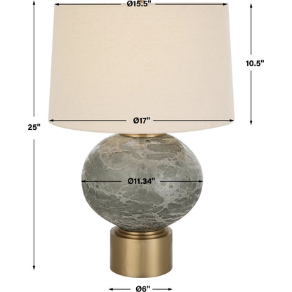 Lunia Table Lamp by Uttermost in smoky gray. Made from iron, glass, linen in a modern style.