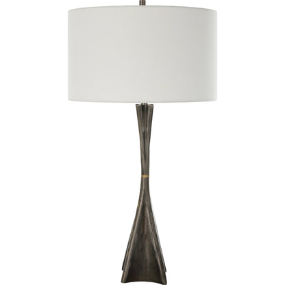 Keiron Table Lamp by Uttermost in brass. Made from steel, cast iron, fabric in a modern style.