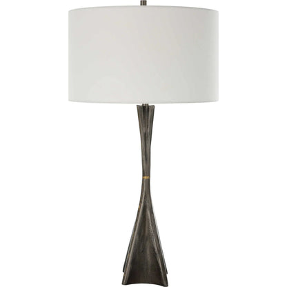 Keiron Table Lamp by Uttermost in brass. Made from steel, cast iron, fabric in a modern style.
