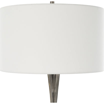 Keiron Table Lamp by Uttermost in brass. Made from steel, cast iron, fabric in a modern style.