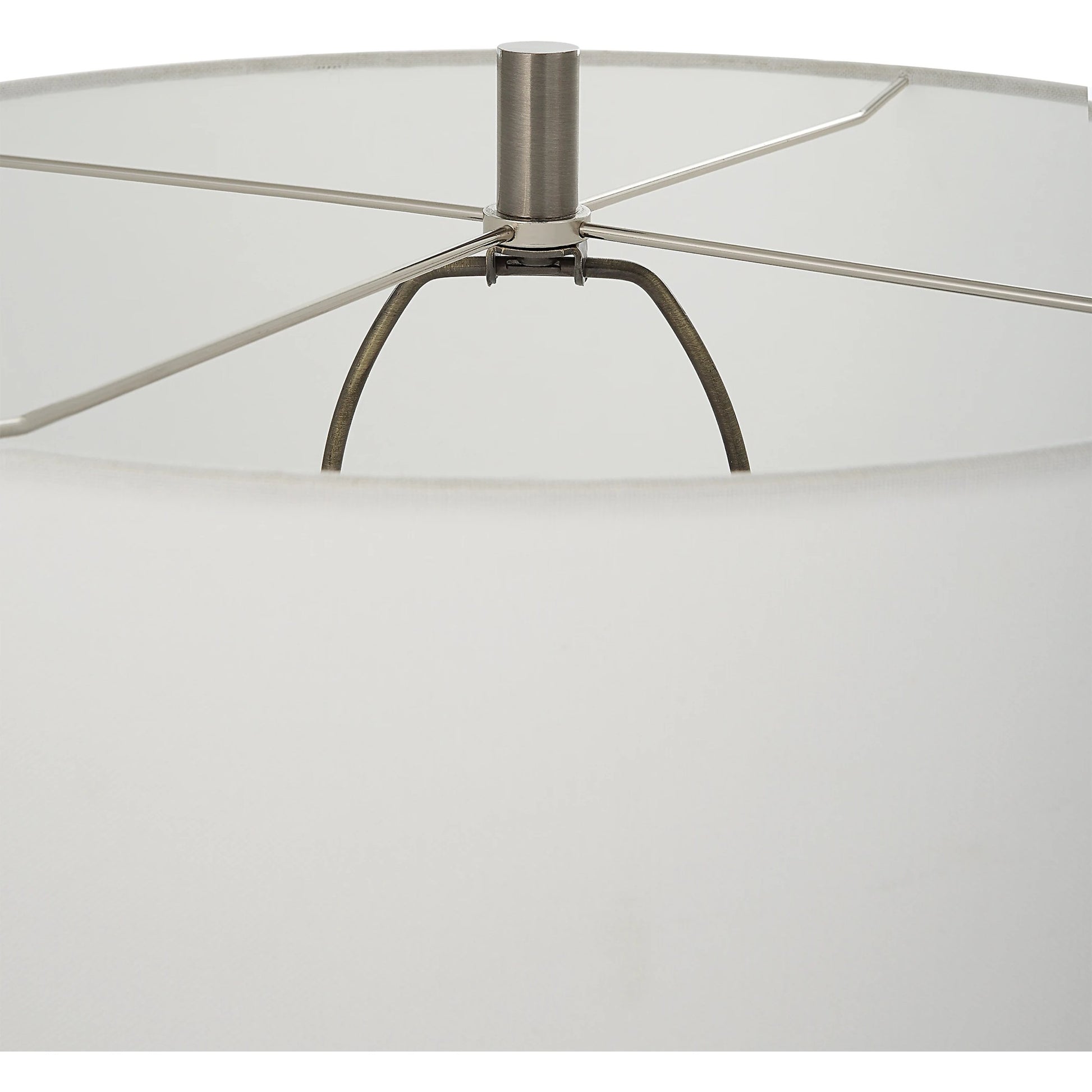 Keiron Table Lamp by Uttermost in brass. Made from steel, cast iron, fabric in a modern style.