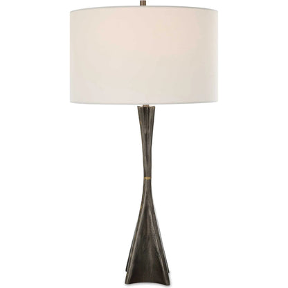Keiron Table Lamp by Uttermost in brass. Made from steel, cast iron, fabric in a modern style.