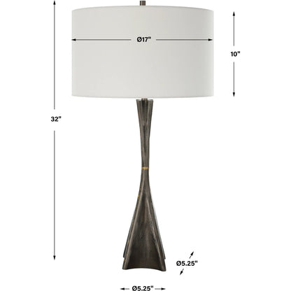 Keiron Table Lamp by Uttermost in brass. Made from steel, cast iron, fabric in a modern style.