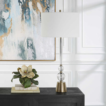 Annily Table Lamp by Uttermost in brass. Made from steel, crystal, fabric in a modern style.