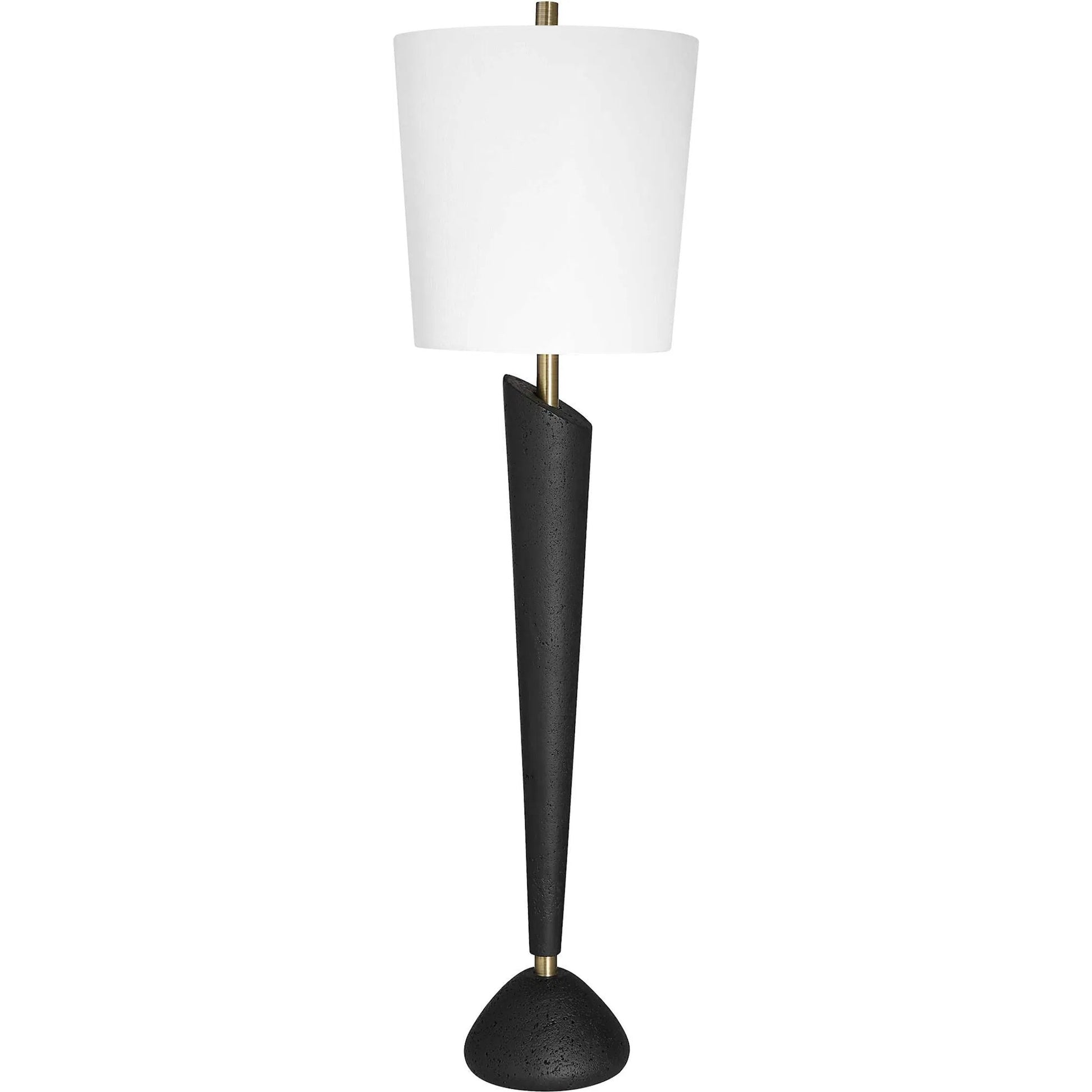 Cypher Modern Buffet Lamp by Uttermost in brass. Made from steel, rice stone, resin, fabric in a modern style.