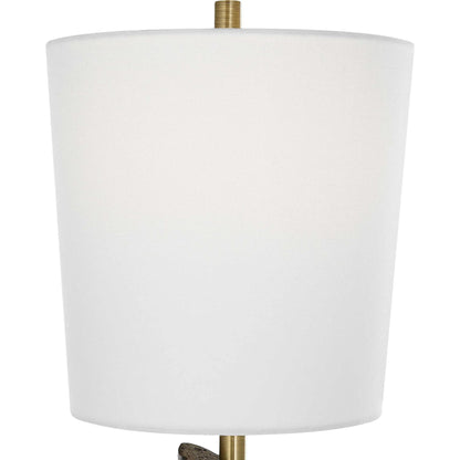 Cypher Modern Buffet Lamp by Uttermost in brass. Made from steel, rice stone, resin, fabric in a modern style.