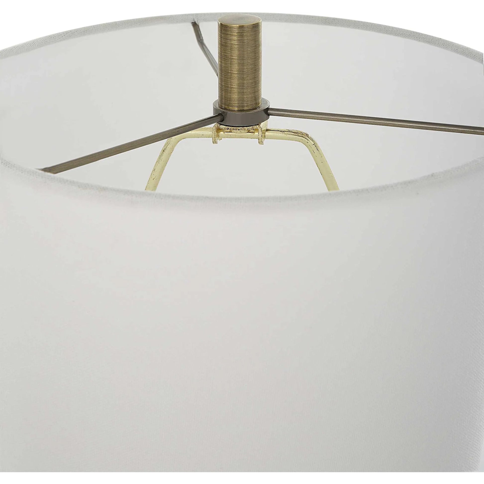 Cypher Modern Buffet Lamp by Uttermost in brass. Made from steel, rice stone, resin, fabric in a modern style.