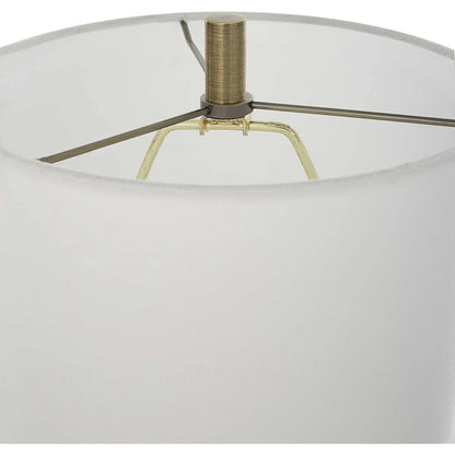 Cypher Modern Buffet Lamp by Uttermost in brass. Made from steel, rice stone, resin, fabric in a modern style.