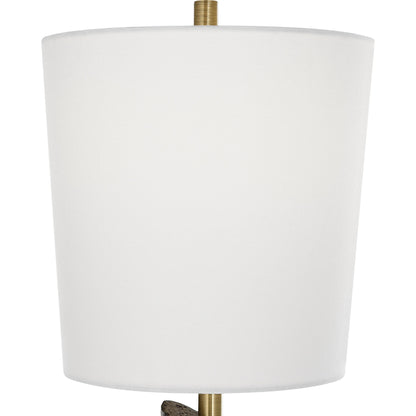 Cypher Modern Buffet Lamp by Uttermost in brass. Made from steel, rice stone, resin, fabric in a modern style.