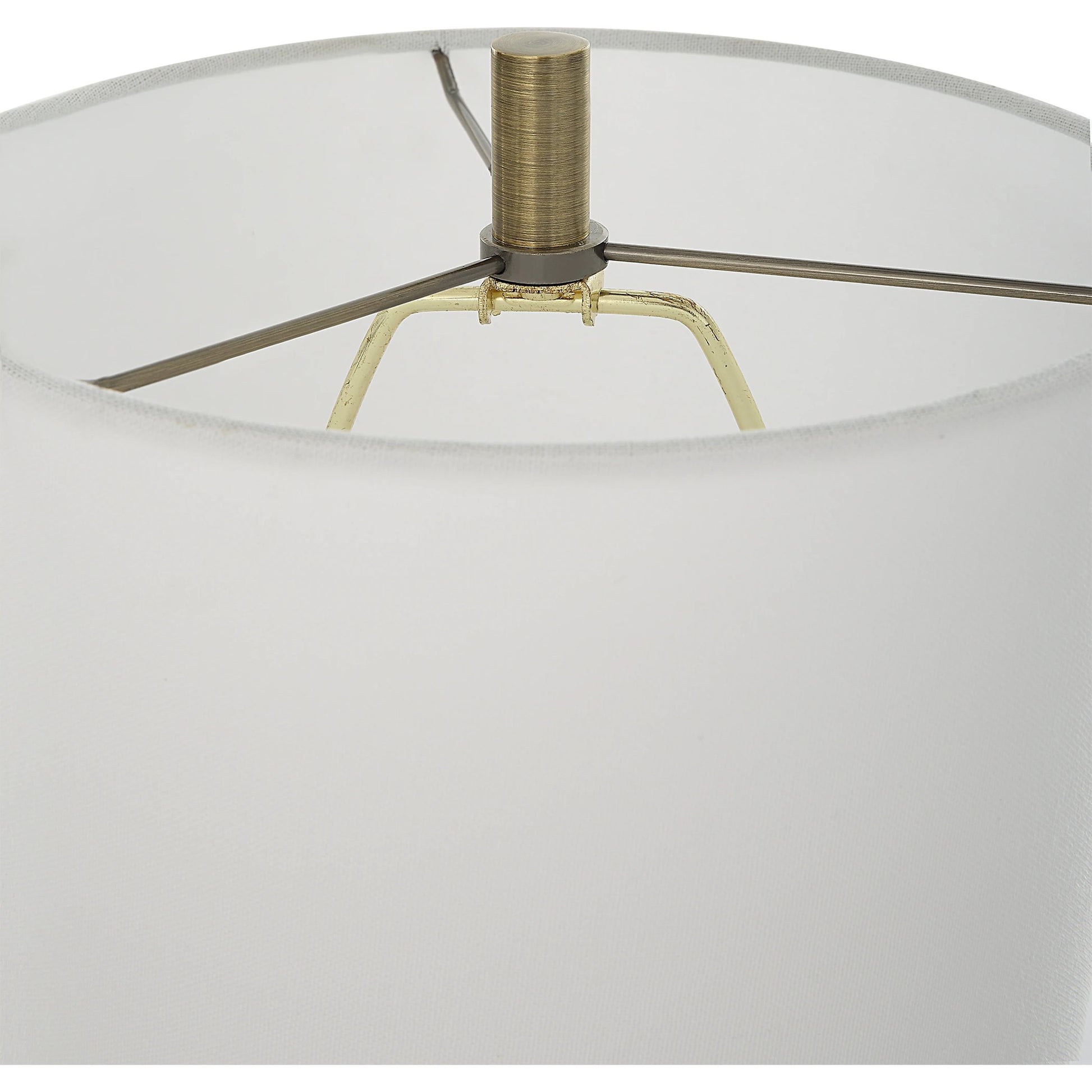 Cypher Modern Buffet Lamp by Uttermost in brass. Made from steel, rice stone, resin, fabric in a modern style.
