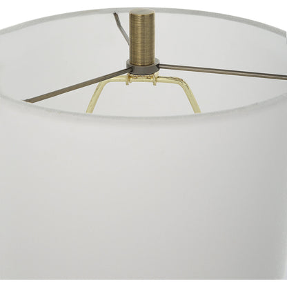 Cypher Modern Buffet Lamp by Uttermost in brass. Made from steel, rice stone, resin, fabric in a modern style.