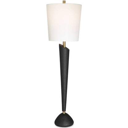 Cypher Modern Buffet Lamp by Uttermost in brass. Made from steel, rice stone, resin, fabric in a modern style.