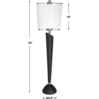 Cypher Modern Buffet Lamp by Uttermost in brass. Made from steel, rice stone, resin, fabric in a modern style.