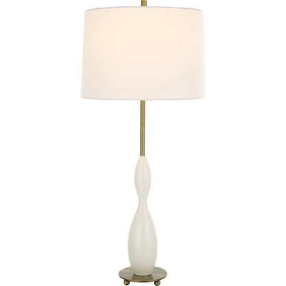 Annora Glossy Table Lamp by Uttermost in brass. Made from steel, resin, fabric in a modern style.