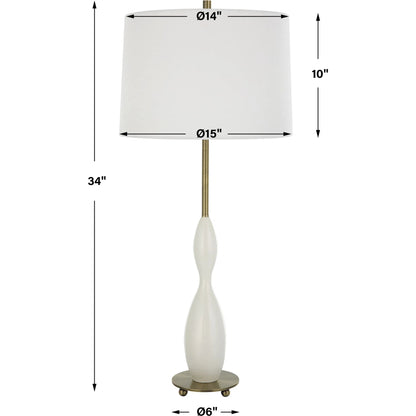 Annora Glossy Table Lamp by Uttermost in brass. Made from steel, resin, fabric in a modern style.