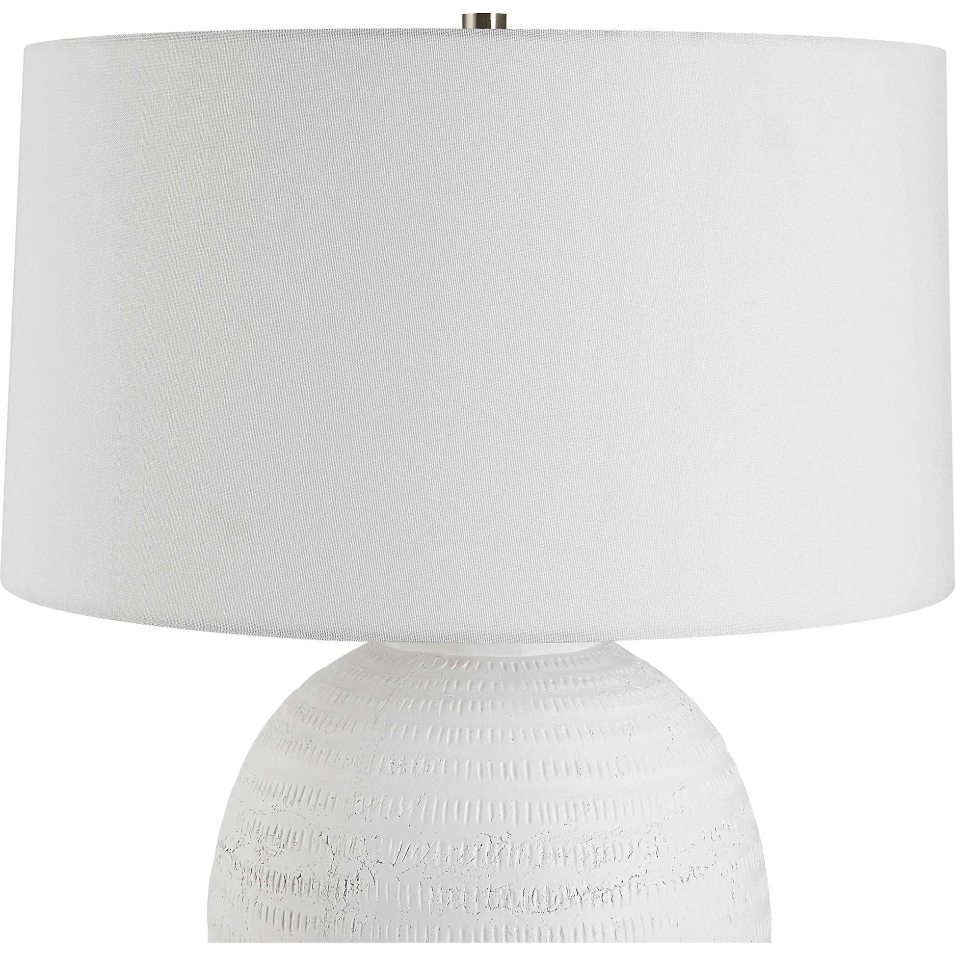 Reyna Table Lamp by Uttermost in chalk white, nickel. Made from steel, ceramic, fabric in a modern style.