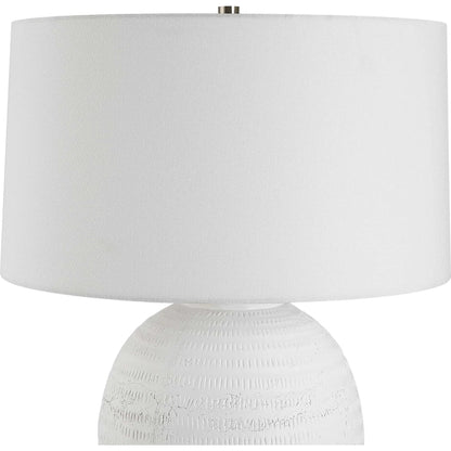 Reyna Table Lamp by Uttermost in chalk white, nickel. Made from steel, ceramic, fabric in a modern style.