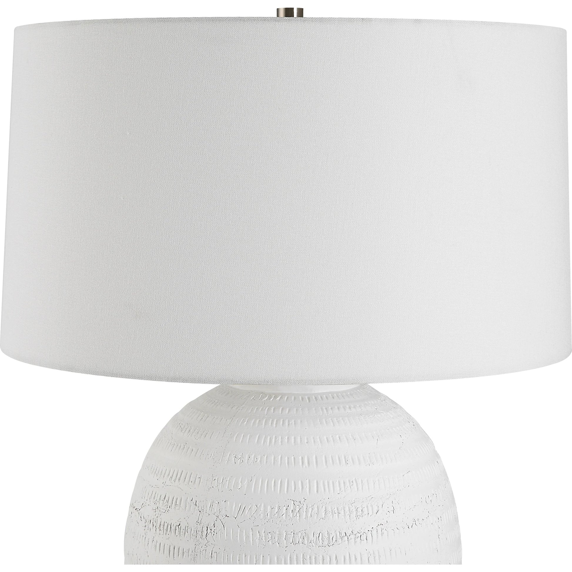 Reyna Table Lamp by Uttermost in chalk white, nickel. Made from steel, ceramic, fabric in a modern style.