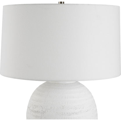 Reyna Table Lamp by Uttermost in chalk white, nickel. Made from steel, ceramic, fabric in a modern style.