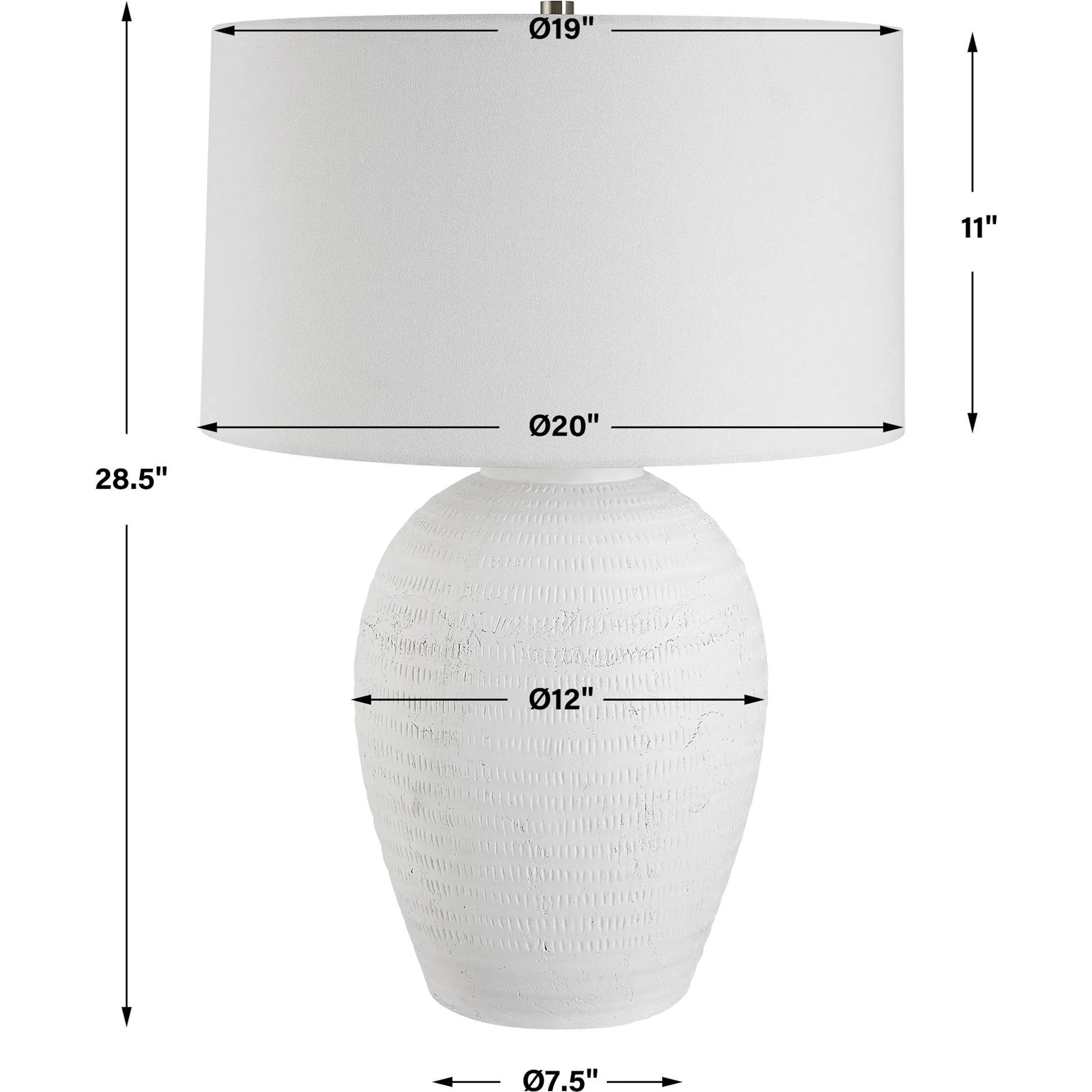 Reyna Table Lamp by Uttermost in chalk white, nickel. Made from steel, ceramic, fabric in a modern style.