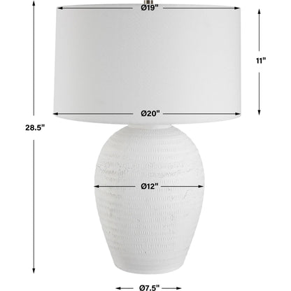 Reyna Table Lamp by Uttermost in chalk white, nickel. Made from steel, ceramic, fabric in a modern style.