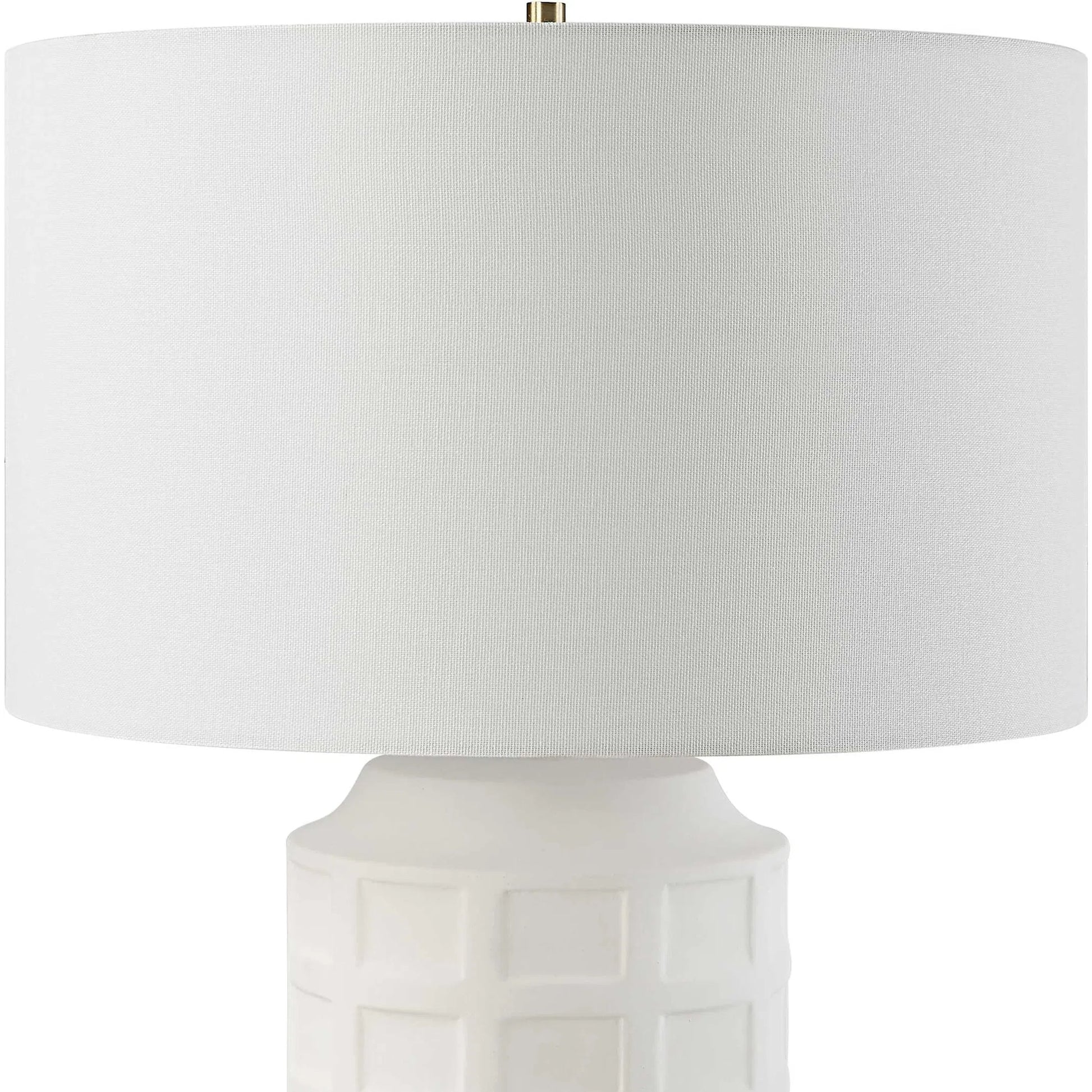 Window Pane Table Lamp by Uttermost in chalk white. Made from ceramic, fabric, iron in a modern style.