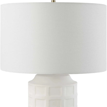Window Pane Table Lamp by Uttermost in chalk white. Made from ceramic, fabric, iron in a modern style.