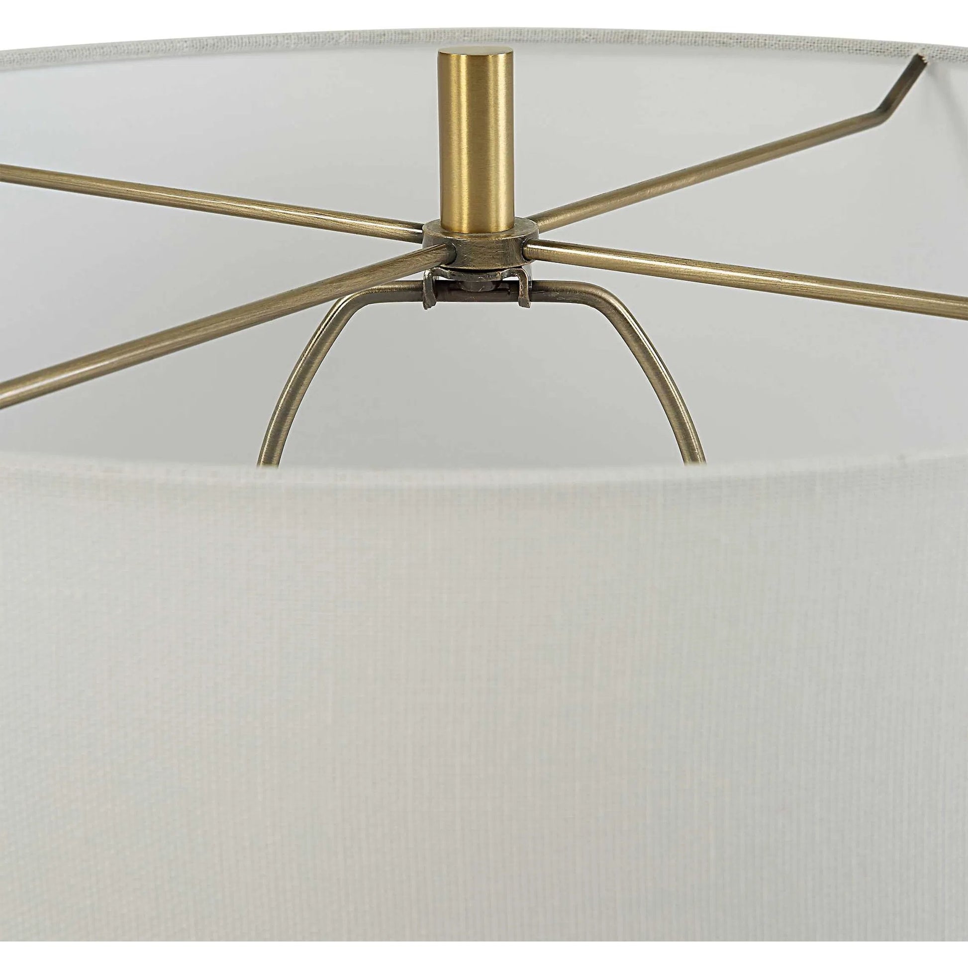 Window Pane Table Lamp by Uttermost in chalk white. Made from ceramic, fabric, iron in a modern style.