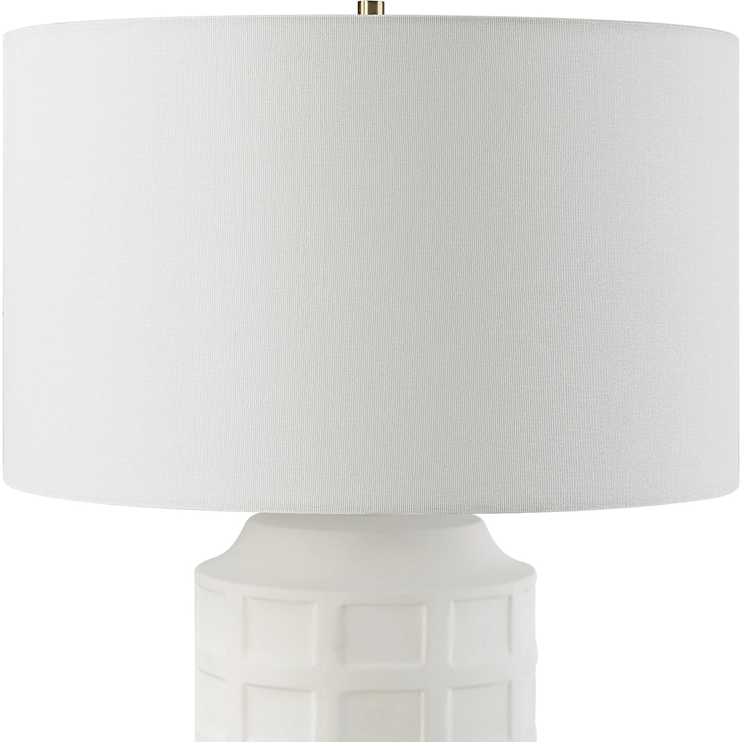 002 SI-2146871 | Closeup | Window Pane Table Lamp by Uttermost in chalk white. Made from ceramic, fabric, iron in a modern style.