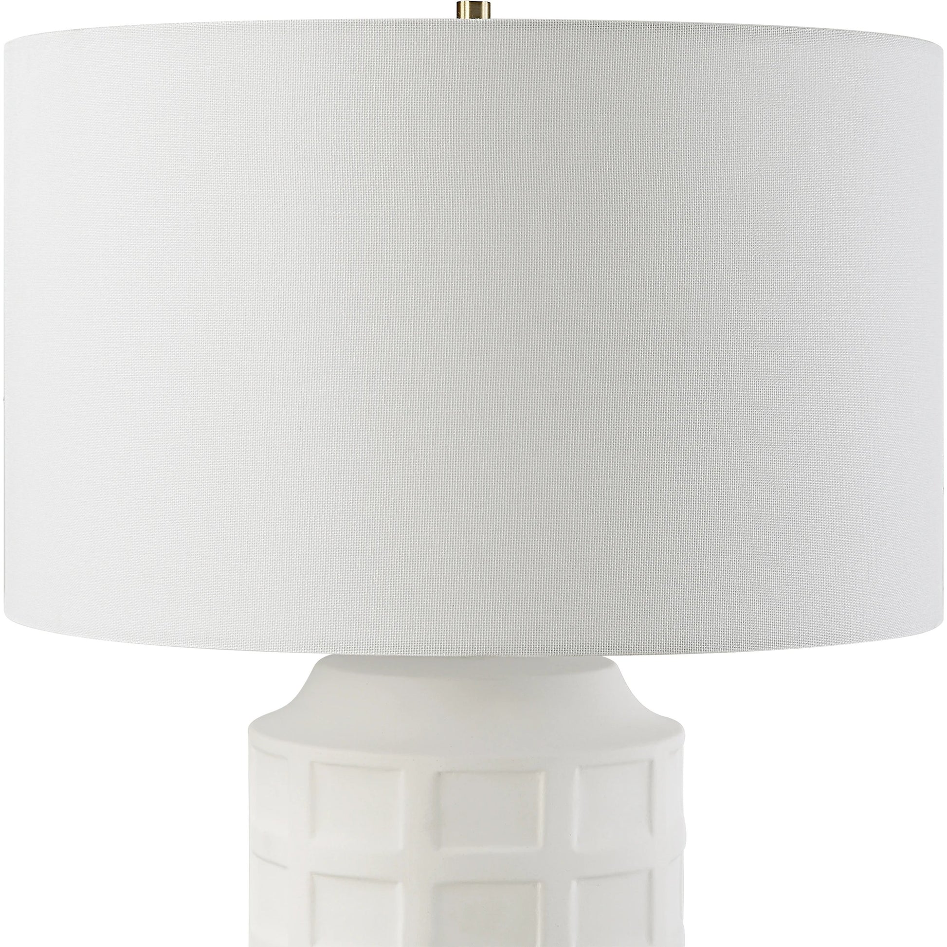 Window Pane Table Lamp by Uttermost in chalk white. Made from ceramic, fabric, iron in a modern style.