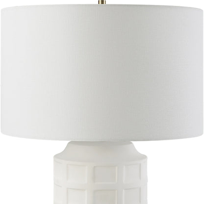 Window Pane Table Lamp by Uttermost in chalk white. Made from ceramic, fabric, iron in a modern style.