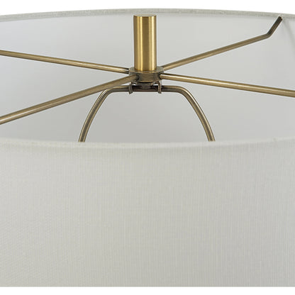 Window Pane Table Lamp by Uttermost in chalk white. Made from ceramic, fabric, iron in a modern style.