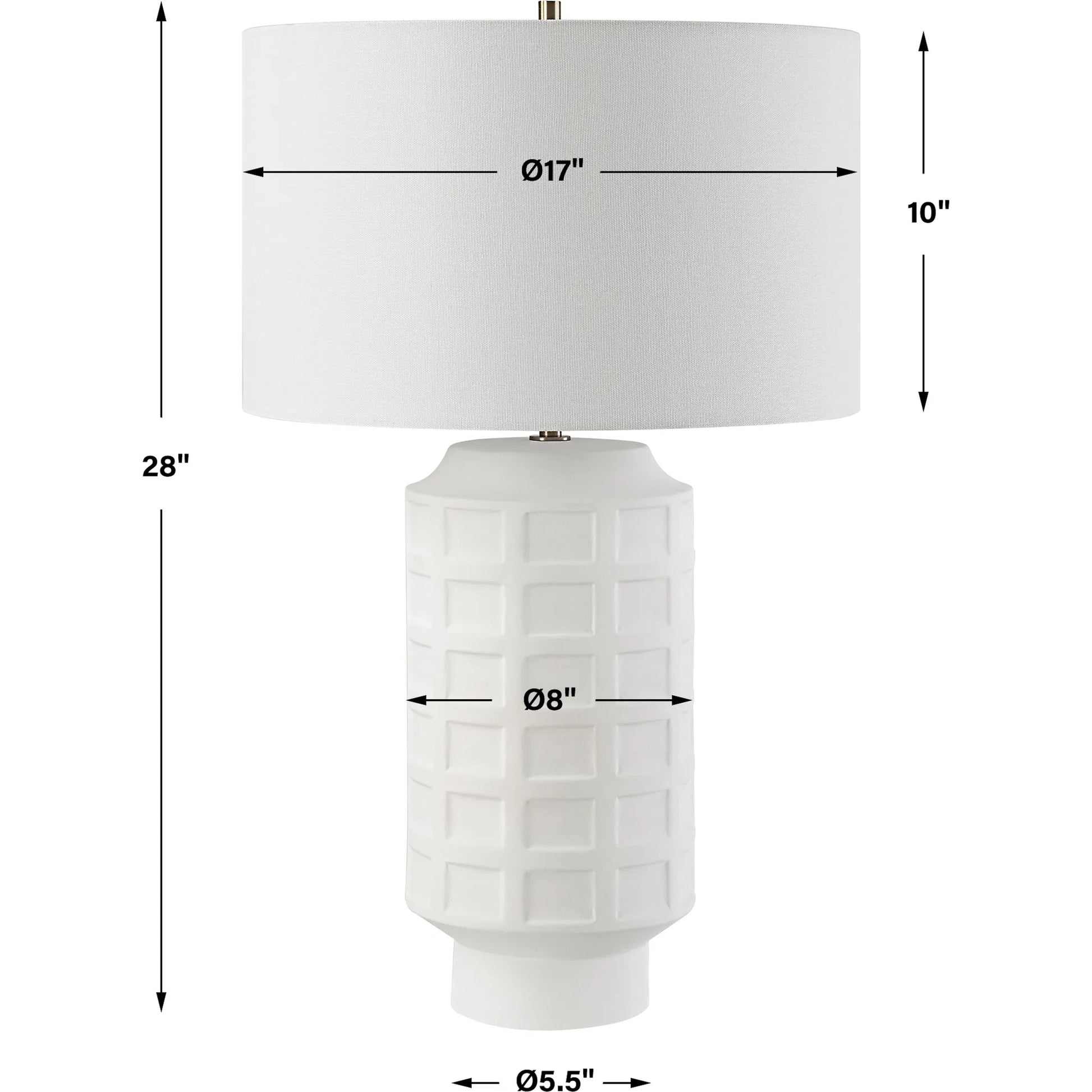 Window Pane Table Lamp by Uttermost in chalk white. Made from ceramic, fabric, iron in a modern style.