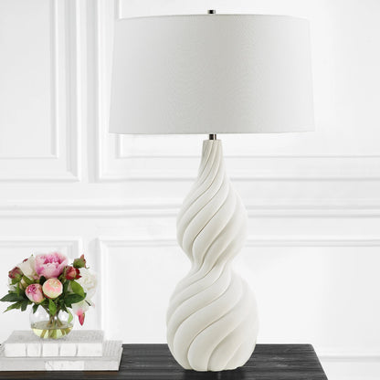 Twisted Swirl Table Lamp by Uttermost in chalk white, nickel. Made from ceramic, iron, fabric in a modern style.