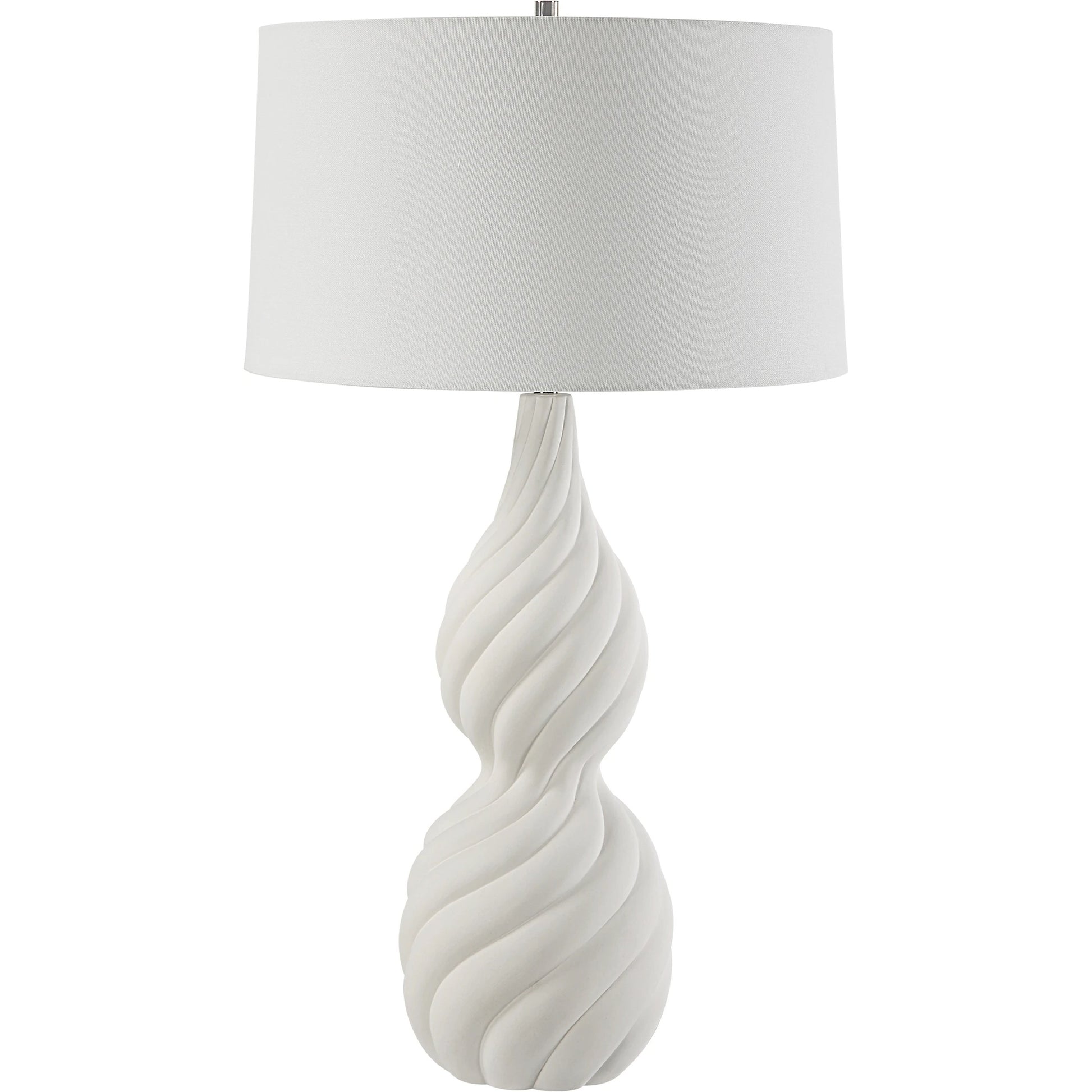 Twisted Swirl Table Lamp by Uttermost in chalk white, nickel. Made from ceramic, iron, fabric in a modern style.