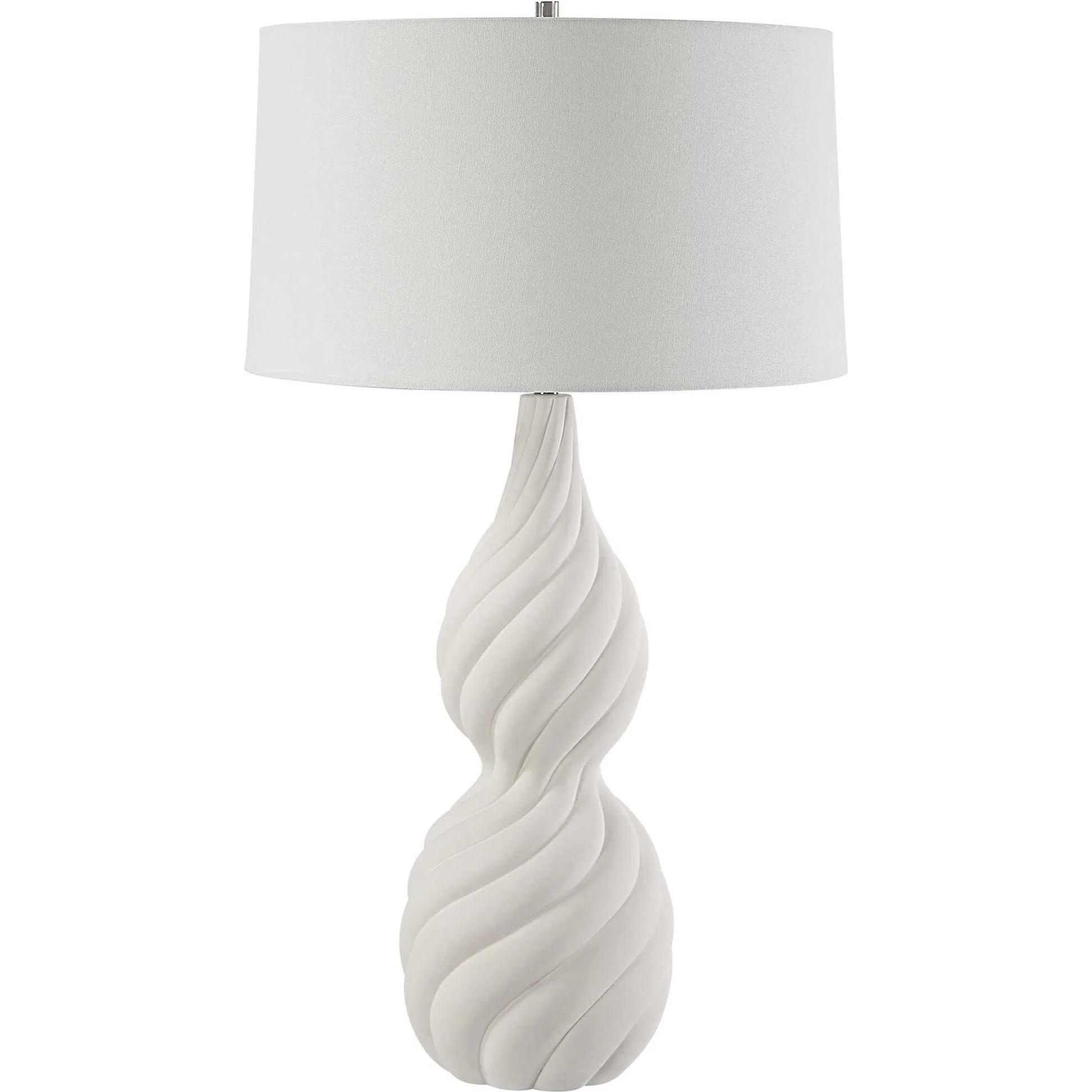 Twisted Swirl Table Lamp by Uttermost in chalk white, nickel. Made from ceramic, iron, fabric in a modern style.