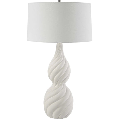 Twisted Swirl Table Lamp by Uttermost in chalk white, nickel. Made from ceramic, iron, fabric in a modern style.